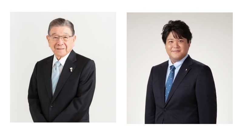 左から創業者の辻信太郎氏と、７月１日付で代表取締役社長に昇格する辻朋邦氏