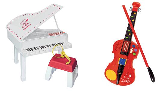 左：「おうちでコンサート　グランドピアノ、右:「ポップなバイオリン」PEANUTS ©United Feature Syndicate，Inc．www.snoopy.co.jp