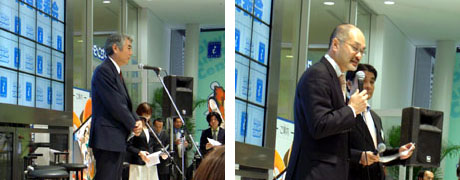 日本動画協会理事長の松谷孝征氏（左）ゼネラルプロデューサーの久保雅一氏（右）